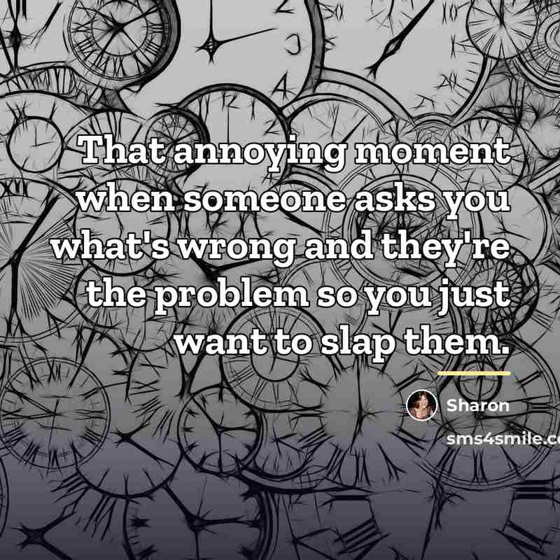 “That annoying moment when someone asks you what's wrong and…” quote by Sharon