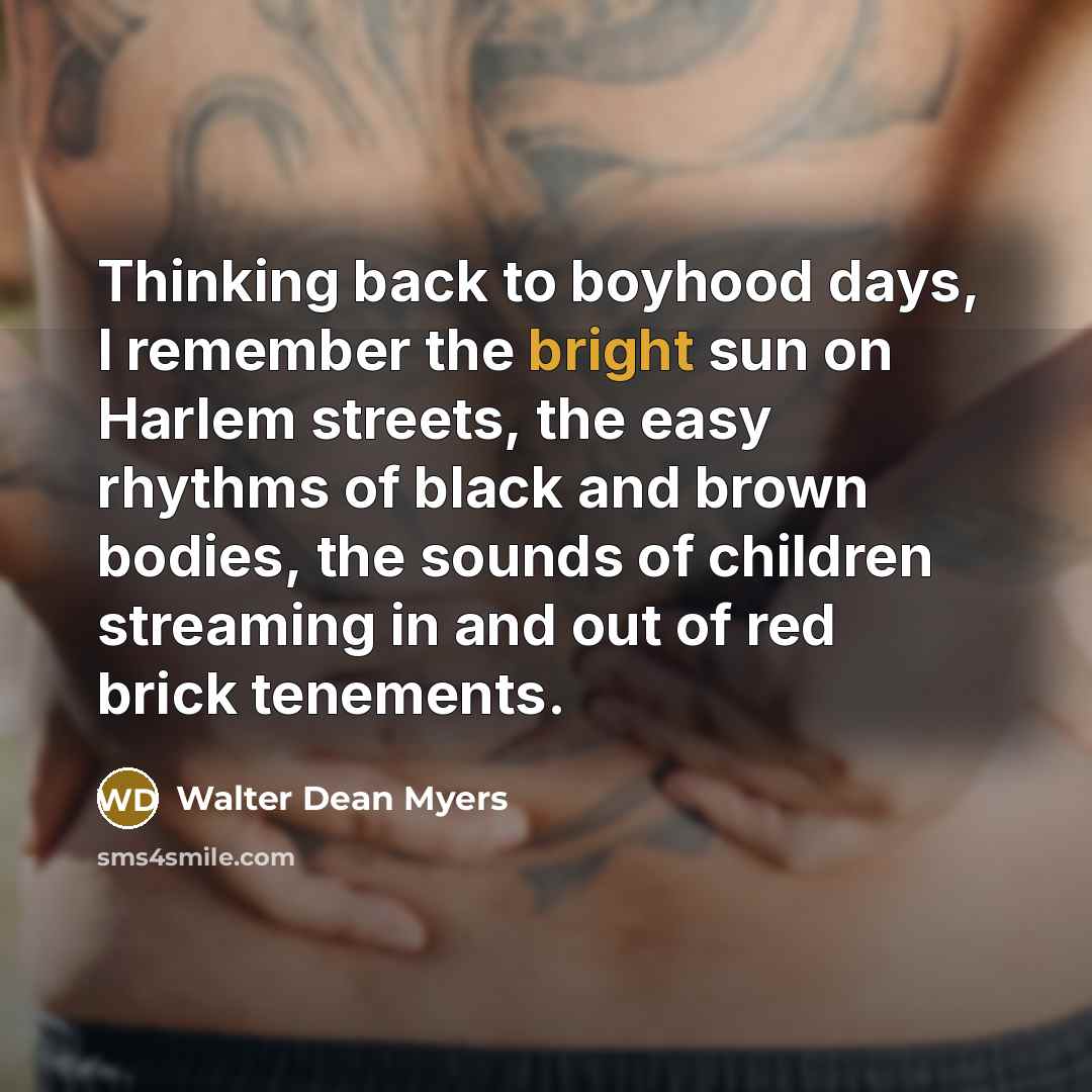 “Thinking back to boyhood days, I remember the bright sun…” quote by Walter Dean Myers