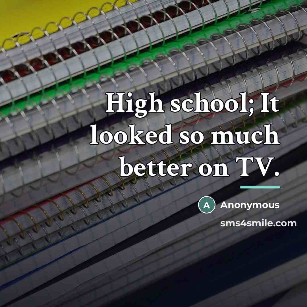 “High school; It looked so much better on TV.…” quote by Anonymous