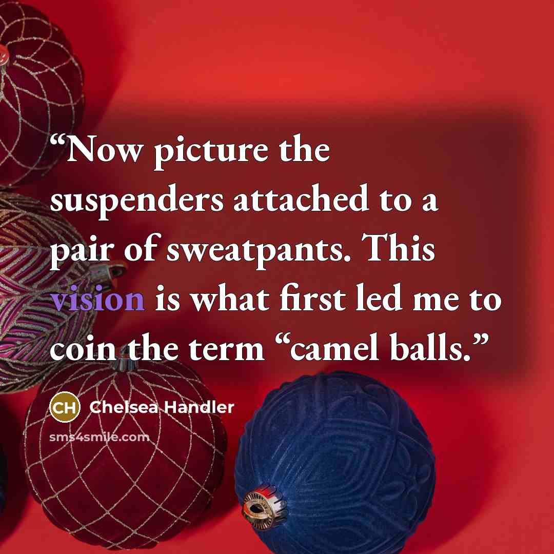“Now picture the suspenders attached to a pair of sweatpants. This vision is what first led me to coin the term “camel balls.” quote by Chelsea Handler