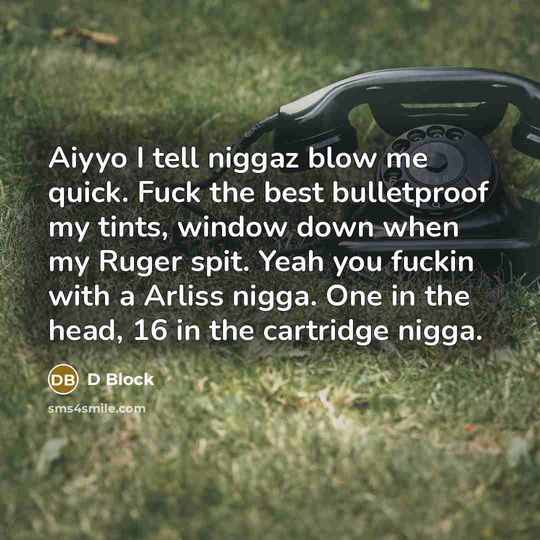 “Aiyyo I tell niggaz blow me quick. Fuck the best…” quote by D Block