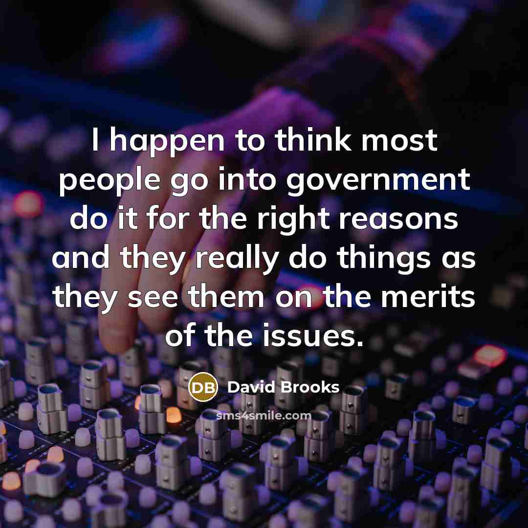“I happen to think most people go into government do…” quote by David Brooks