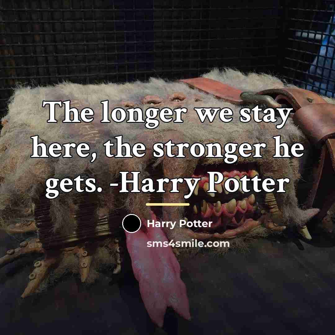 “The longer we stay here, the stronger he gets. -Harry…” quote by Harry Potter