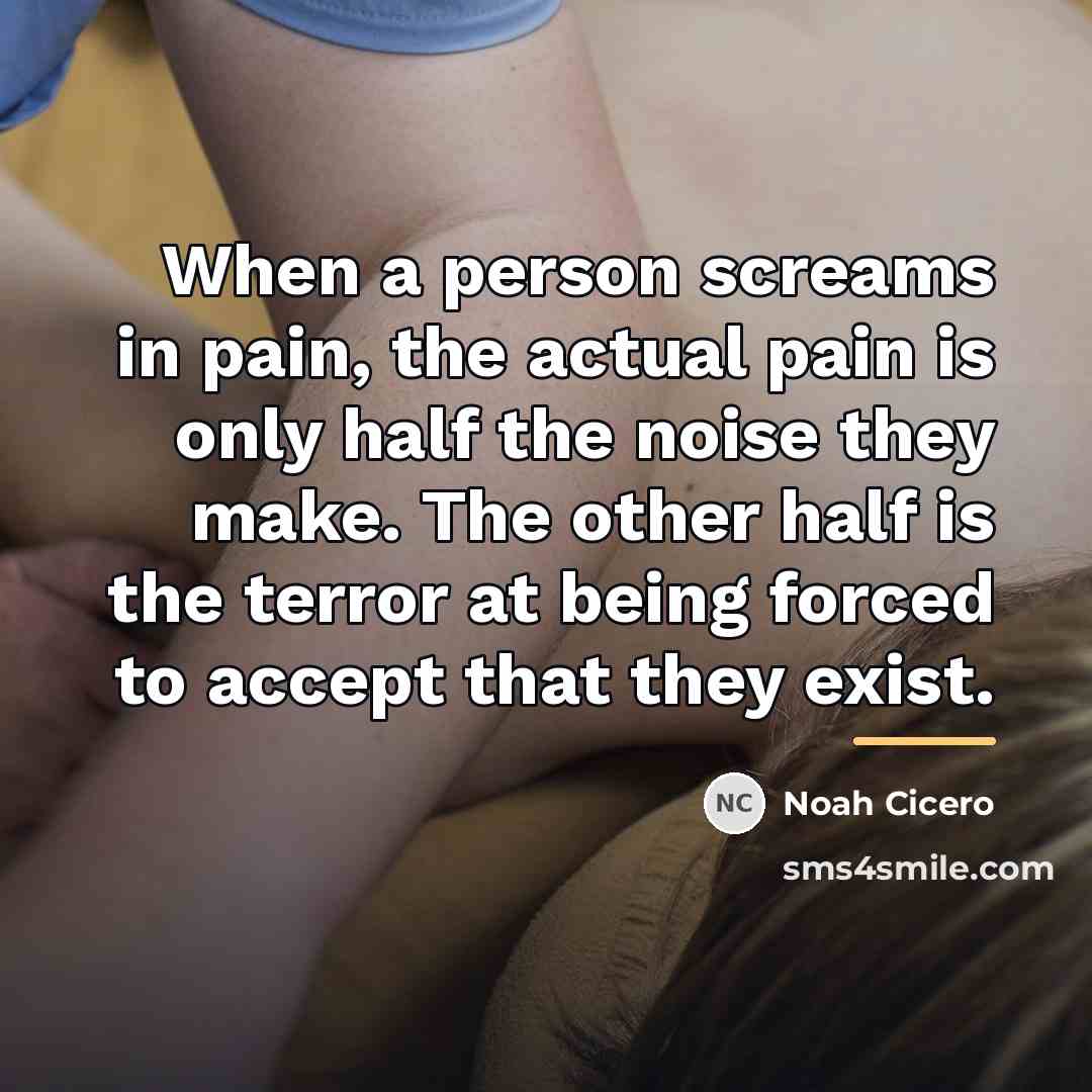 “When a person screams in pain, the actual pain is…” quote by Noah Cicero