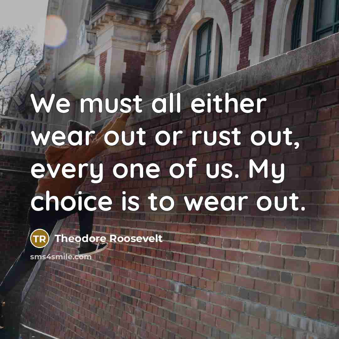 “We must all either wear out or rust out, every…” quote by Theodore Roosevelt
