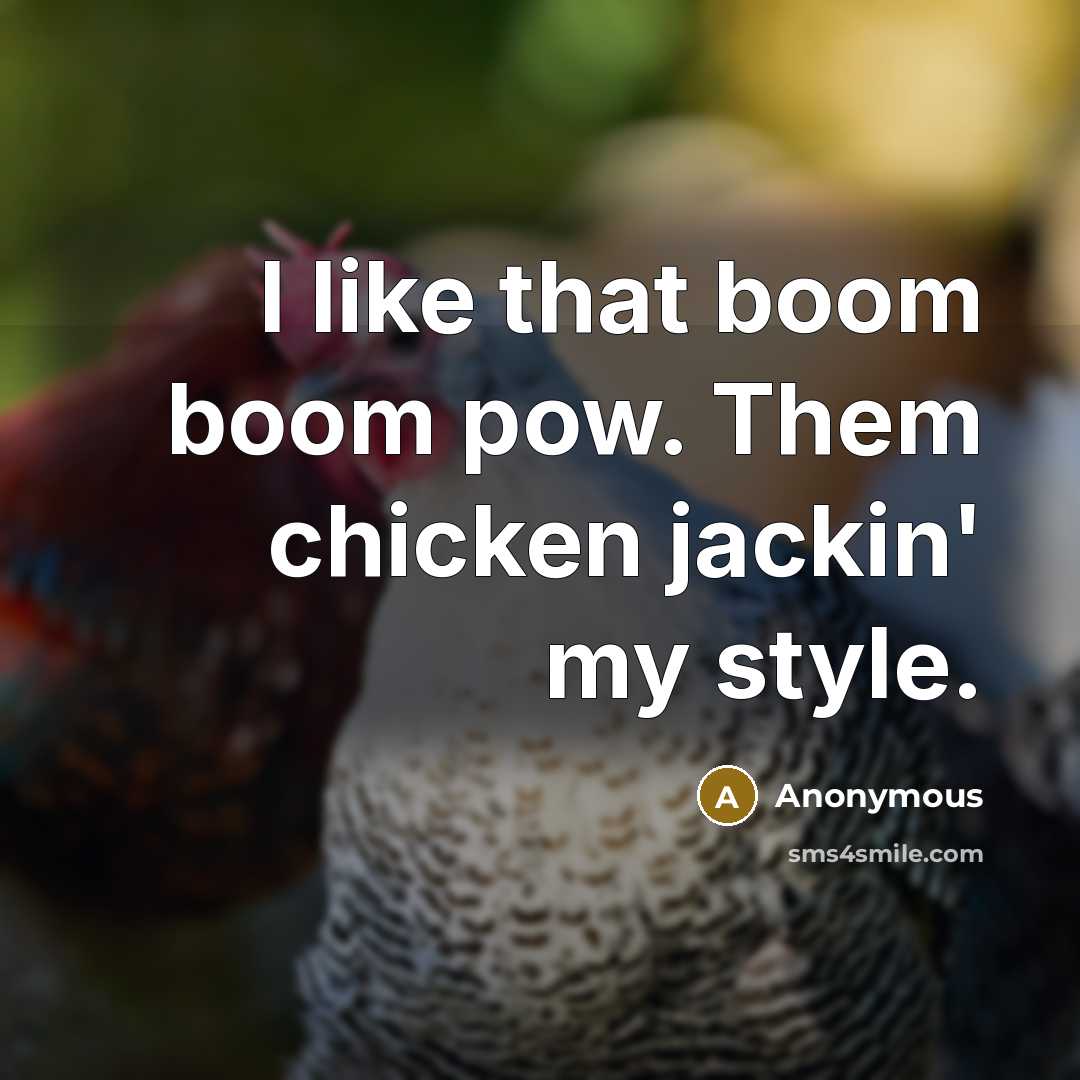“I like that boom boom pow. Them chicken jackin' my style.” quote by Anonymous
