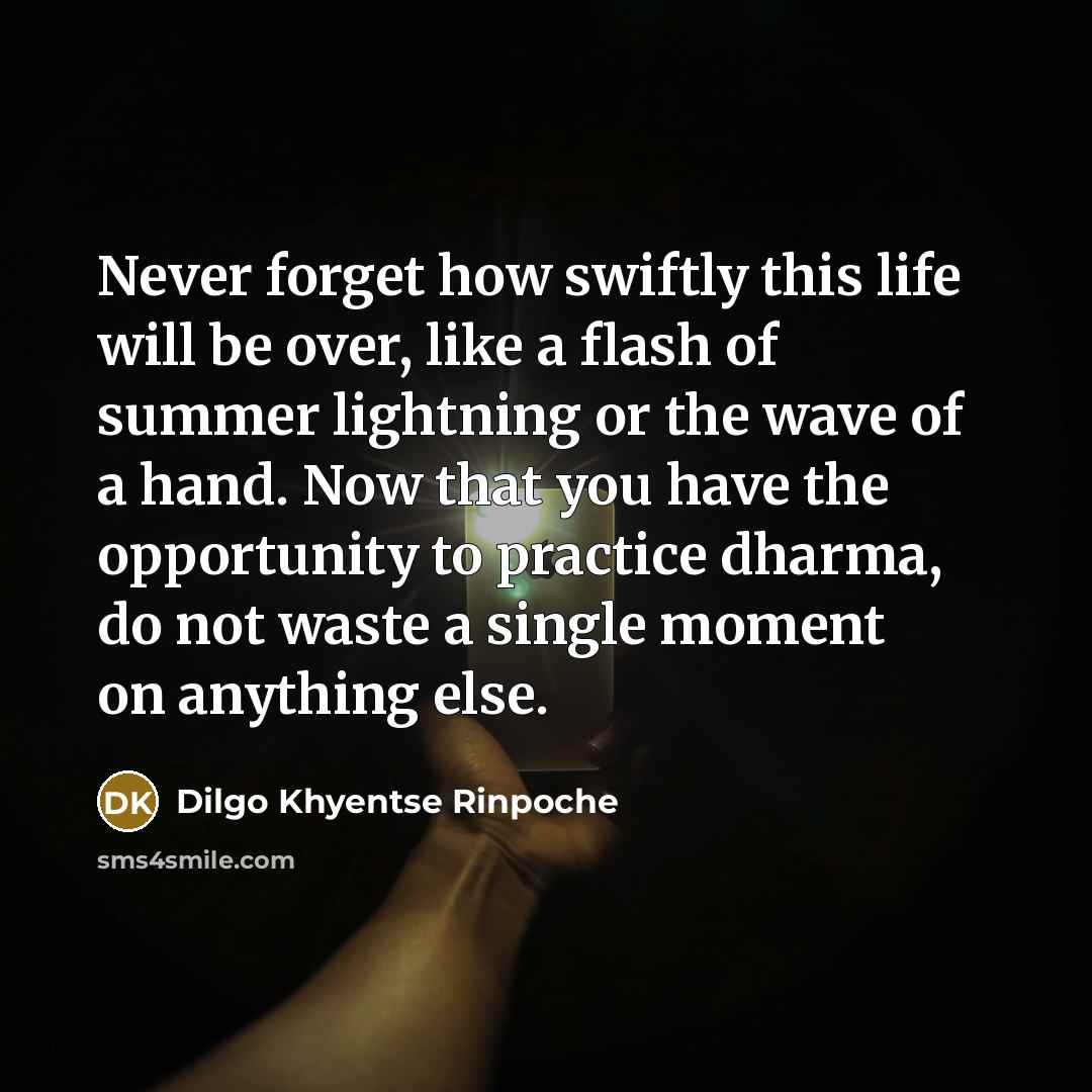 “Never forget how swiftly this life will be over, like…” quote by Dilgo Khyentse Rinpoche