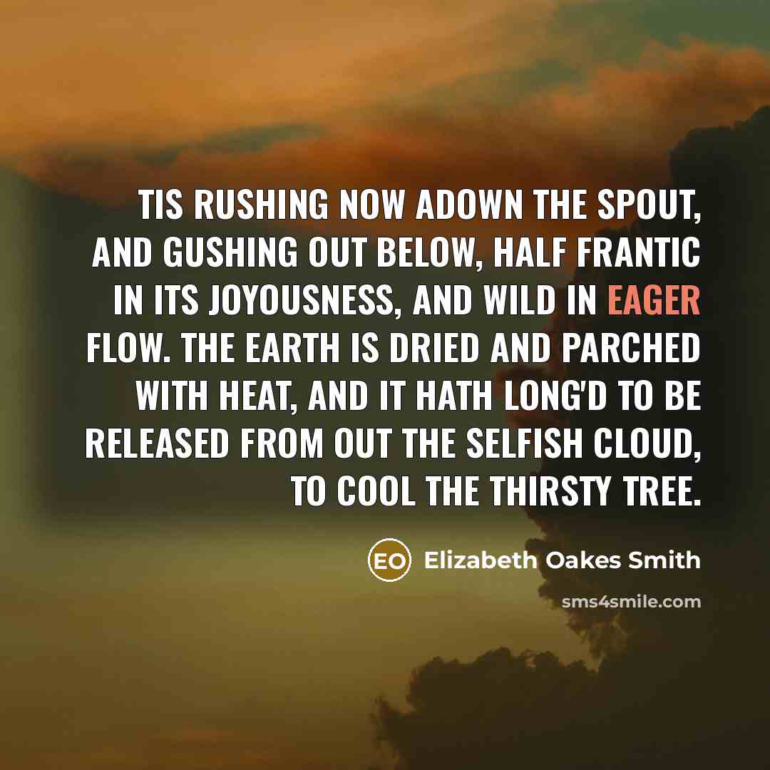 “Tis rushing now adown the spout, And gushing out below,…” quote by Elizabeth Oakes Smith