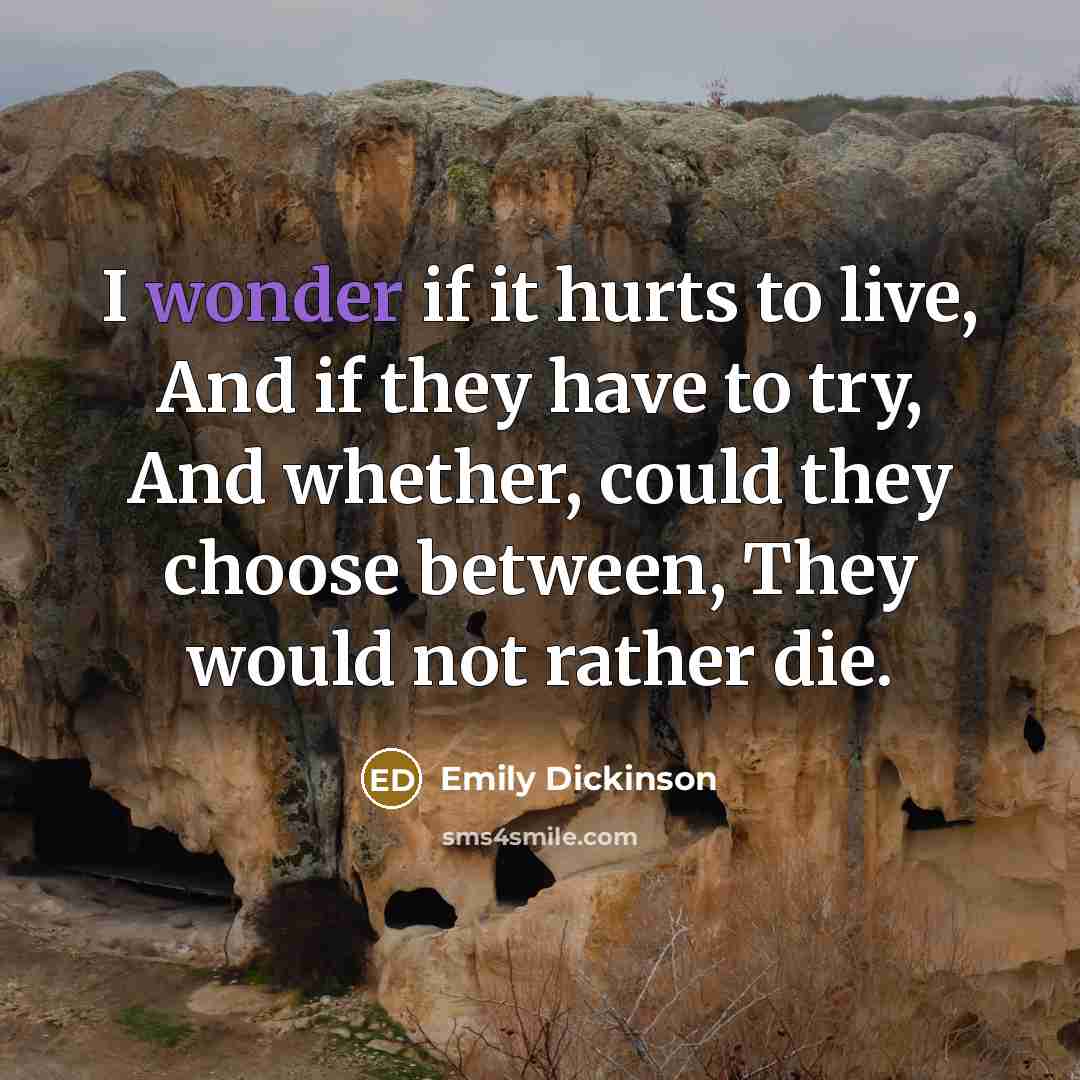 “I wonder if it hurts to live, And if they…” quote by Emily Dickinson