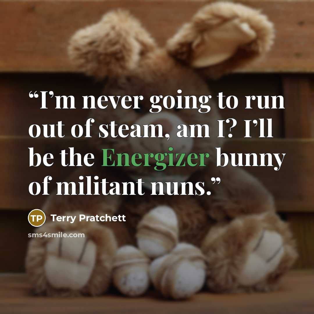 “I’m never going to run out of steam, am I? I’ll be the Energizer bunny of militant nuns.” quote by Terry Pratchett