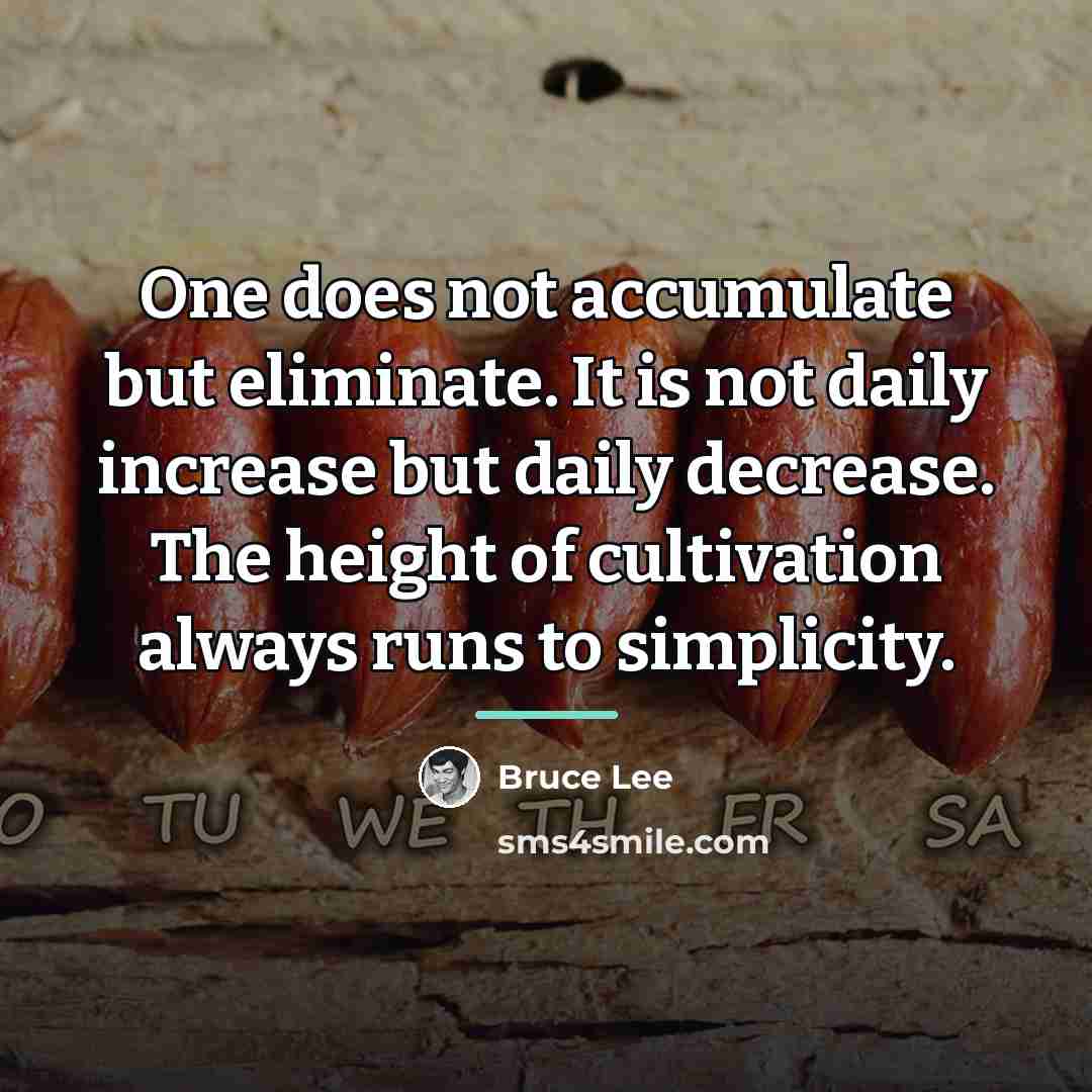 “One does not accumulate but eliminate. It is not daily…” quote by Bruce Lee