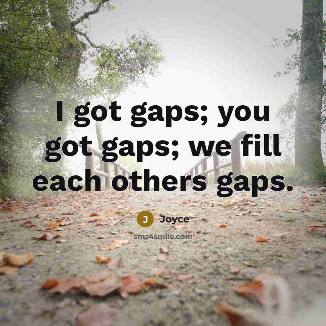 “I got gaps; you got gaps; we fill each others gaps.” quote by Joyce