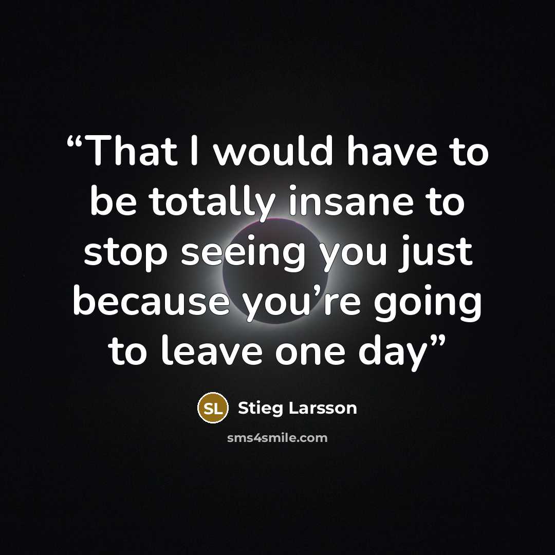 “That I would have to be totally insane to stop seeing you just because you’re going to leave one day” quote by Stieg Larsson