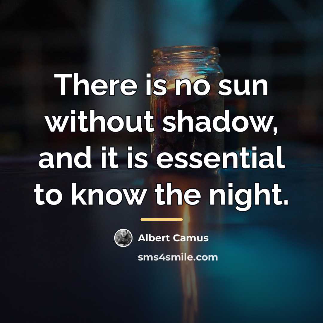 “There is no sun without shadow, and it is essential…” quote by Albert Camus