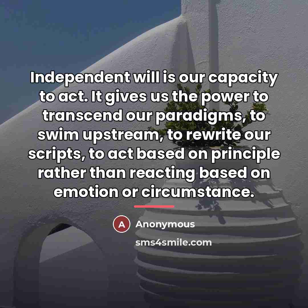 “Independent will is our capacity to act. It gives us…” quote by Anonymous