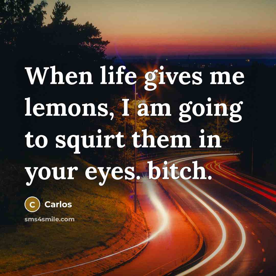 “When life gives me lemons, I am going to squirt them in your eyes. bitch.” quote by Carlos