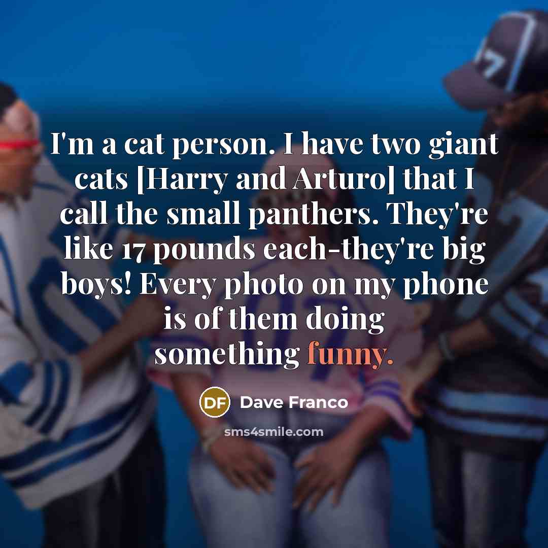 “I'm a cat person. I have two giant cats [Harry…” quote by Dave Franco