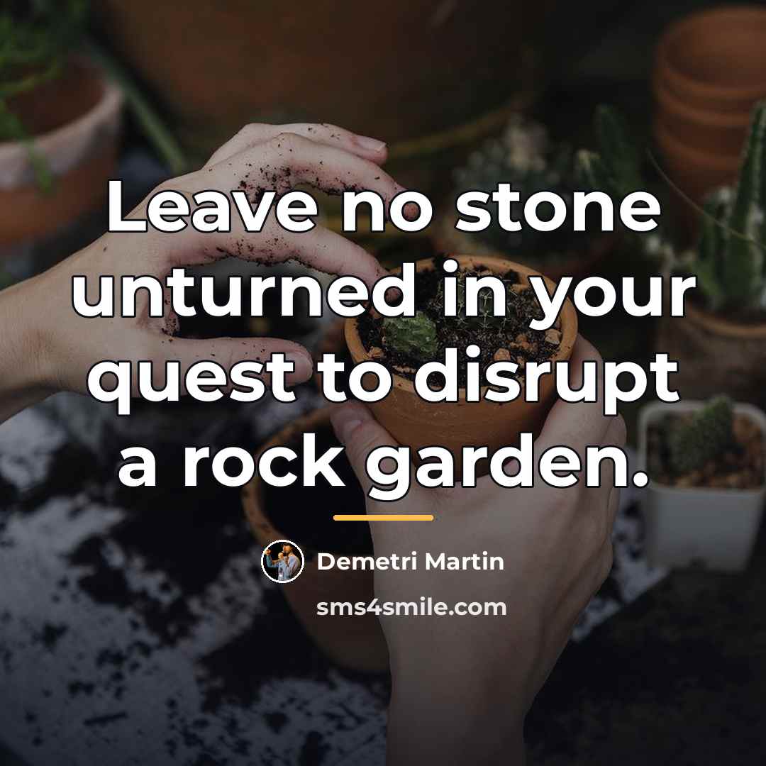 “Leave no stone unturned in your quest to disrupt a…” quote by Demetri Martin