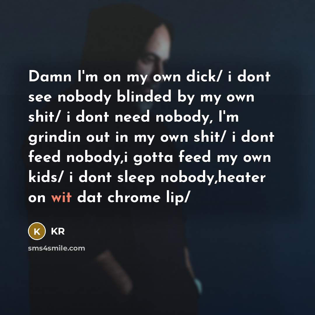 “Damn I'm on my own dick/ i dont see nobody…” quote by KR