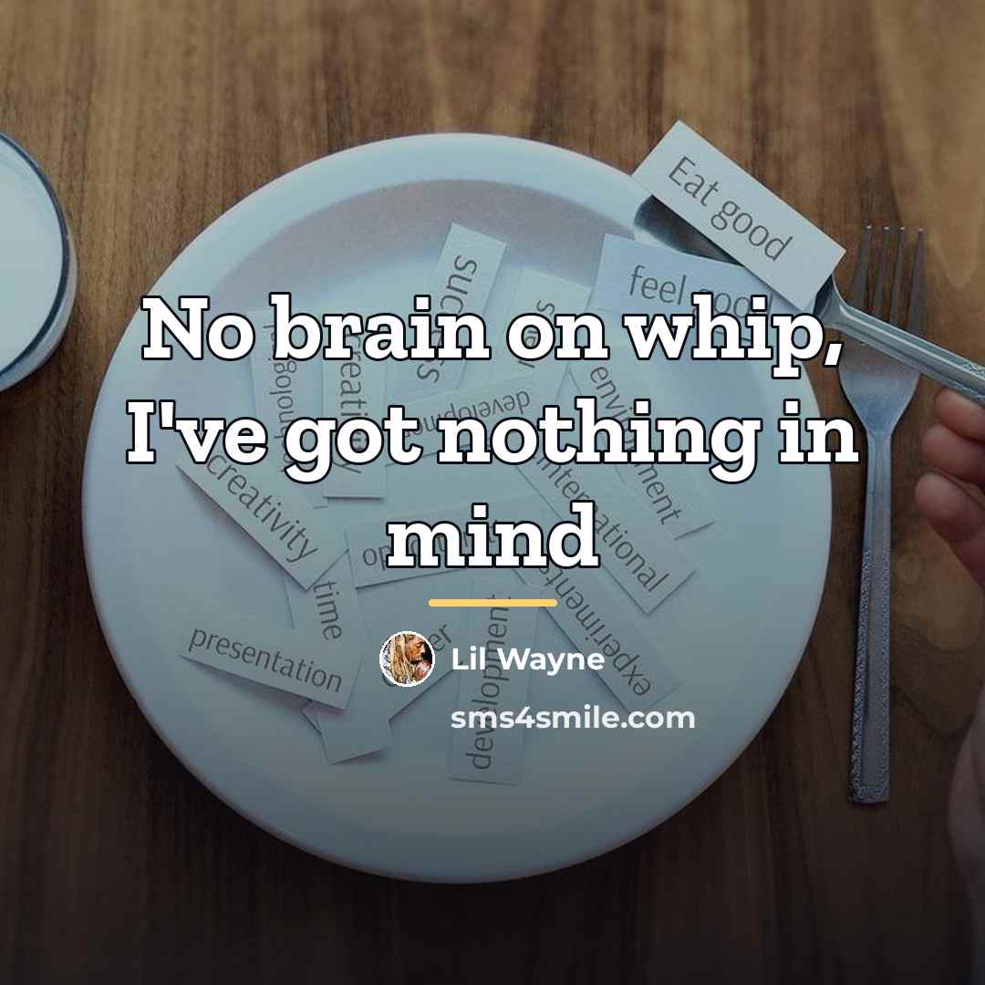 “No brain on whip, I've got nothing in mind…” quote by Lil Wayne