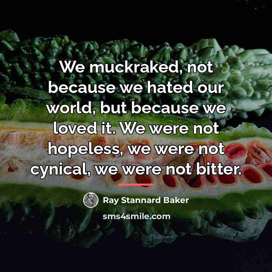 “We muckraked, not because we hated our world, but because…” quote by Ray Stannard Baker