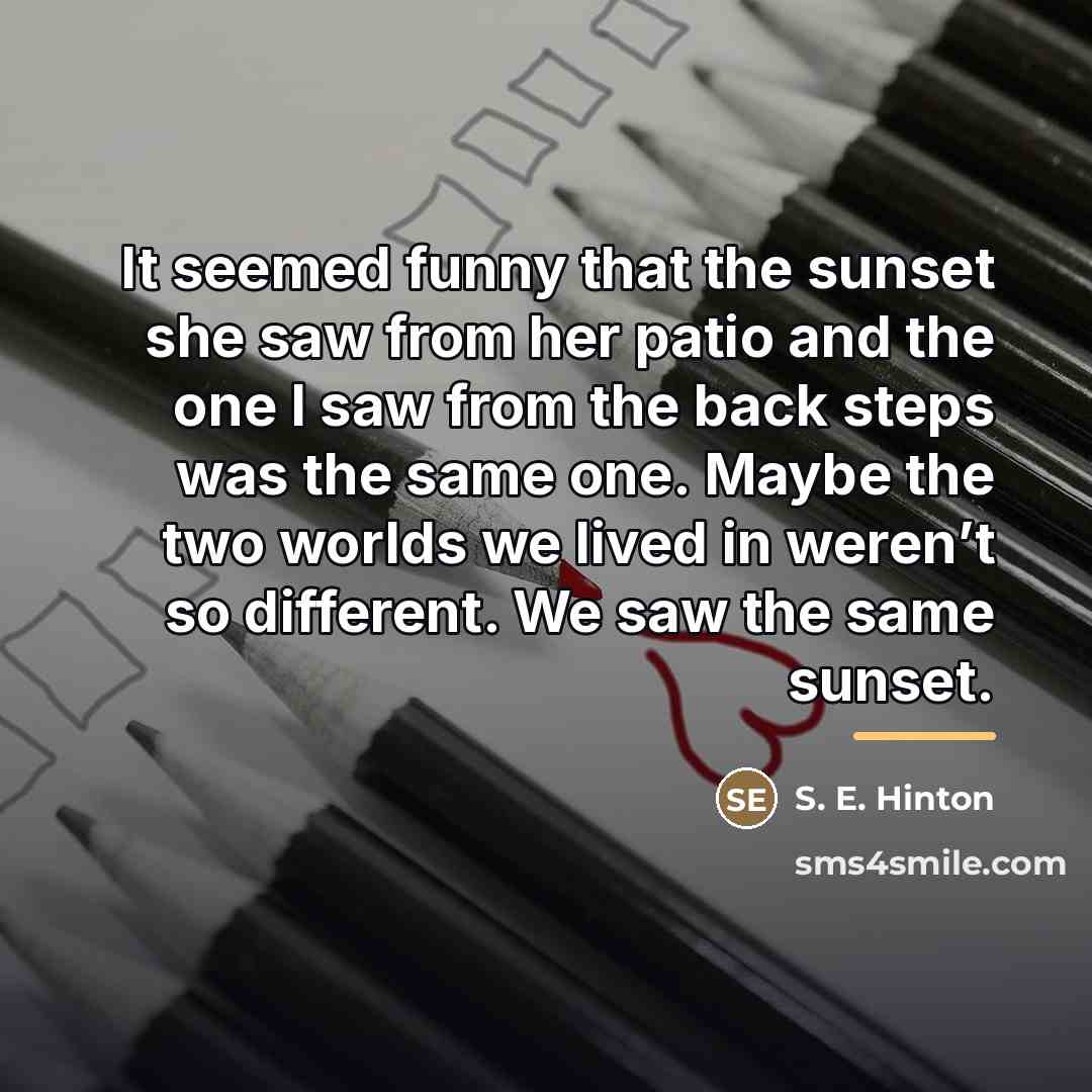 “It seemed funny that the sunset she saw from her…” quote by S. E. Hinton