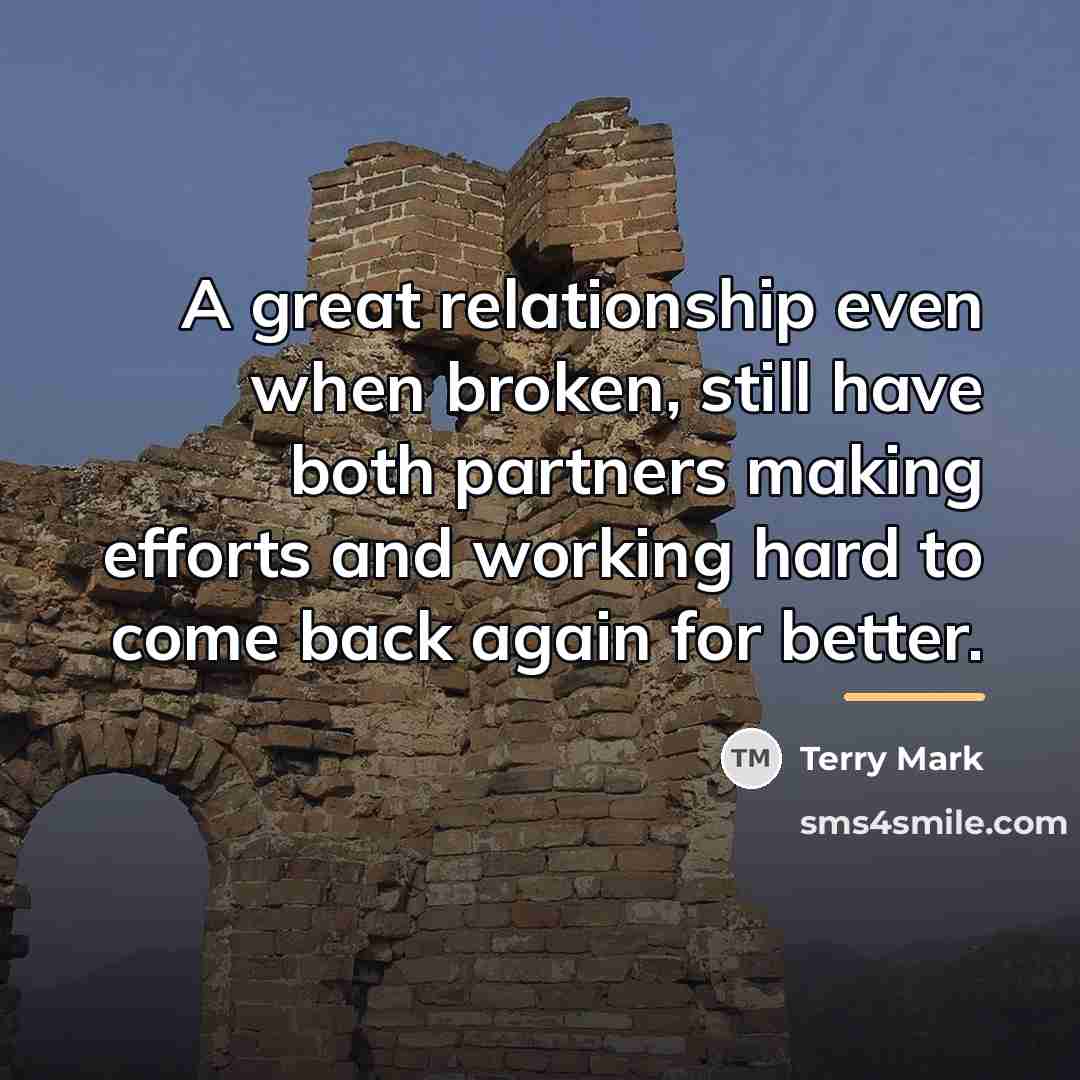 “A great relationship even when broken, still have both partners…” quote by Terry Mark