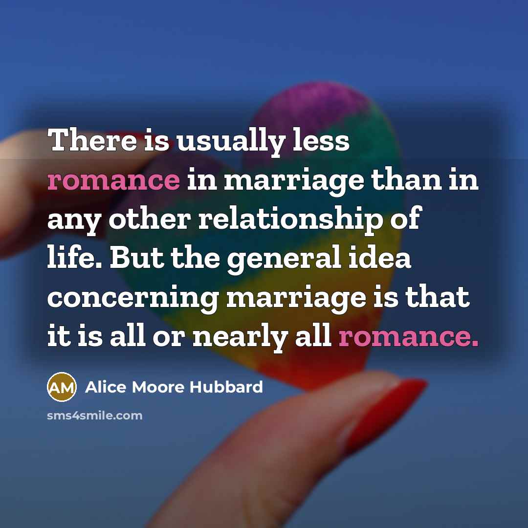 “There is usually less romance in marriage than in any…” quote by Alice Moore Hubbard