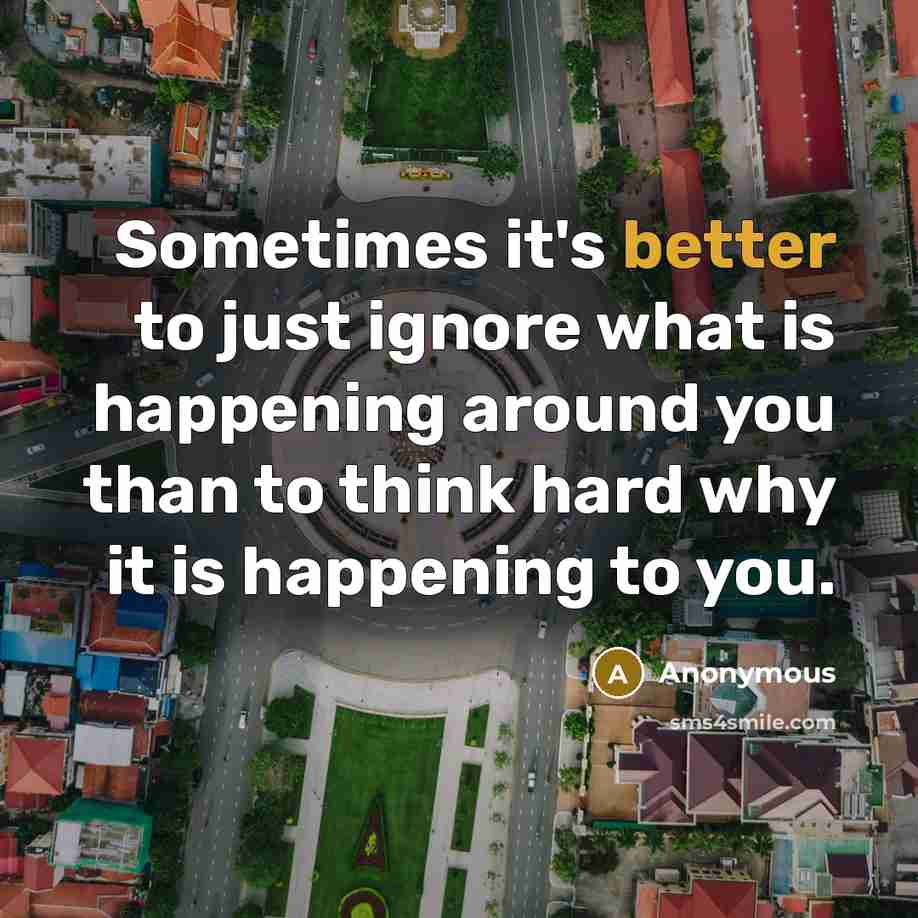 “Sometimes it's better to just ignore what is happening around you than to think hard why it is happening to you.” quote by Anonymous