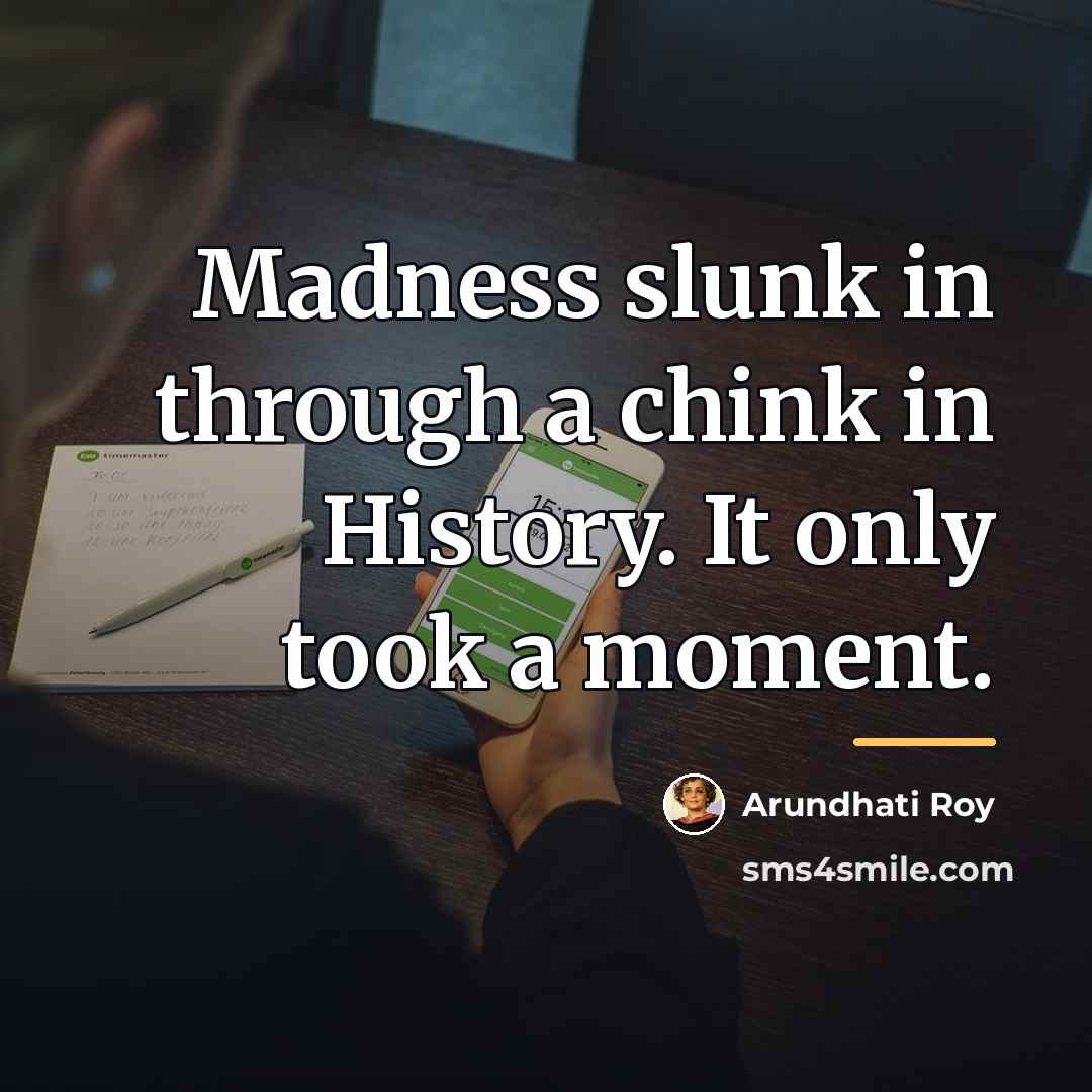 “Madness slunk in through a chink in History. It only…” quote by Arundhati Roy