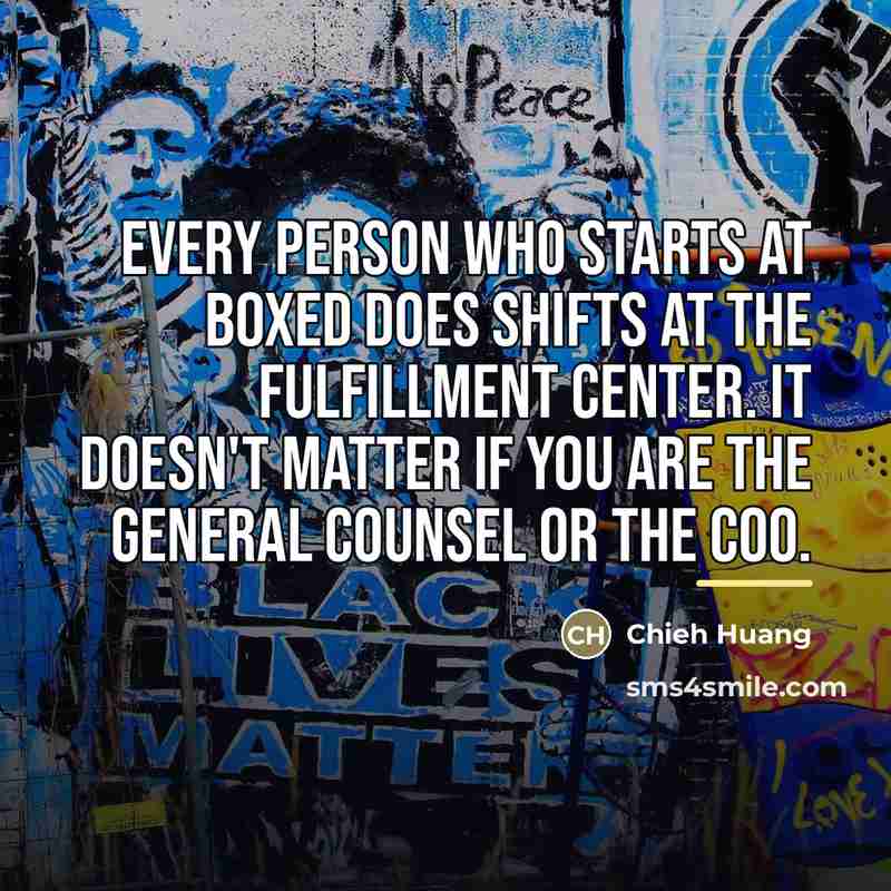 “Every person who starts at Boxed does shifts at the…” quote by Chieh Huang