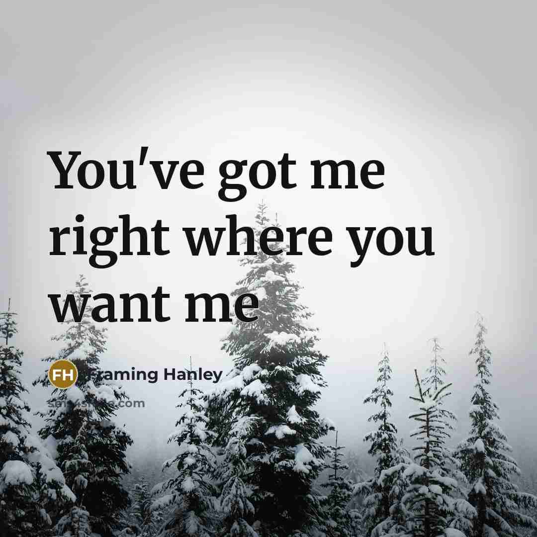 “You've got me right where you want me…” quote by Framing Hanley