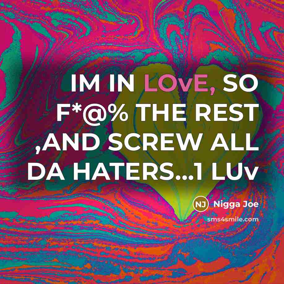 “IM IN LOvE, SO F*@% THE REST ,AND SCREW ALL DA HATERS...1 LUv” quote by Nigga Joe