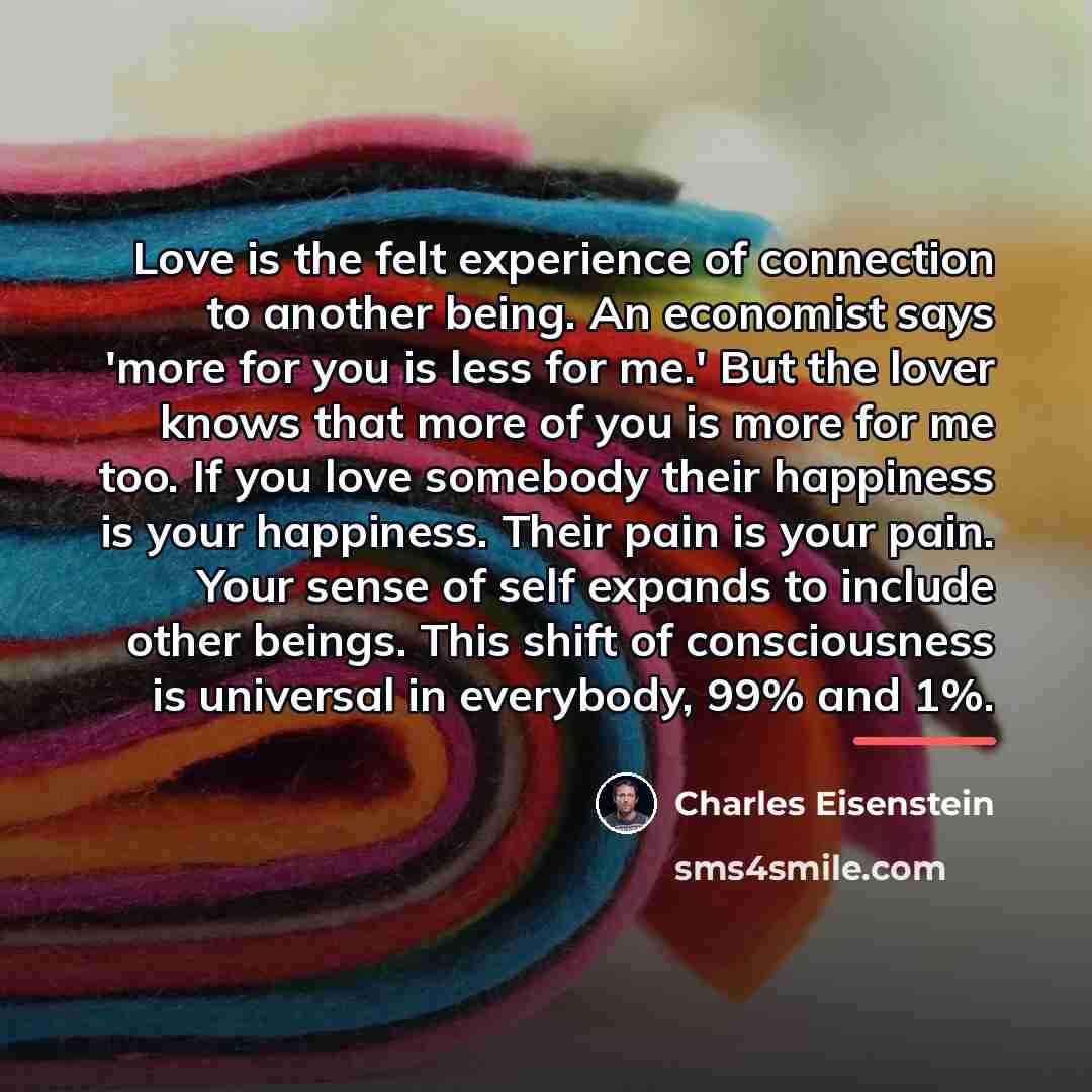 “Love is the felt experience of connection to another being.…” quote by Charles Eisenstein
