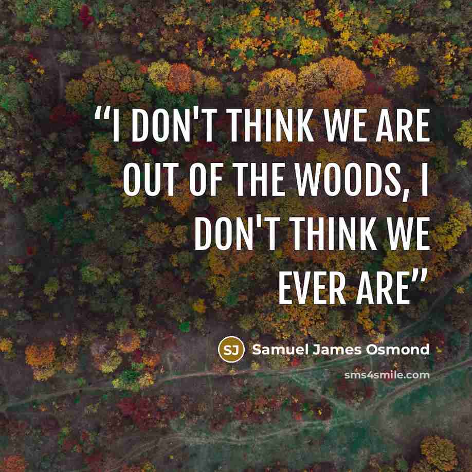 “I don't think we are out of the woods, I don't think we ever are” quote by Samuel James Osmond