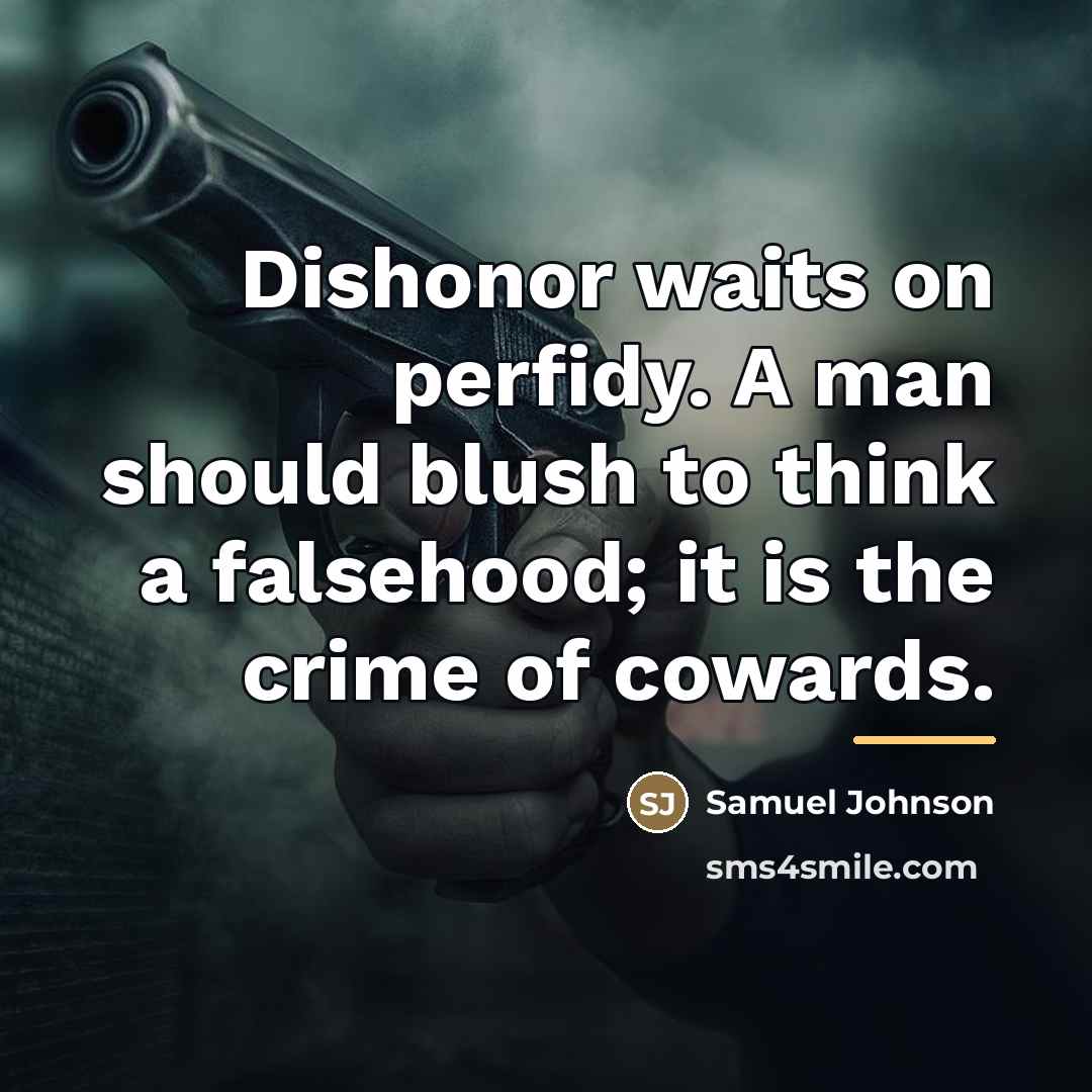“Dishonor waits on perfidy. A man should blush to think…” quote by Samuel Johnson