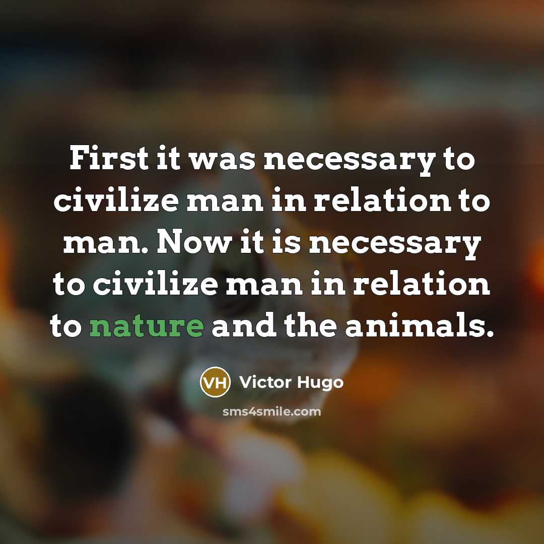 “First it was necessary to civilize man in relation to…” quote by Victor Hugo