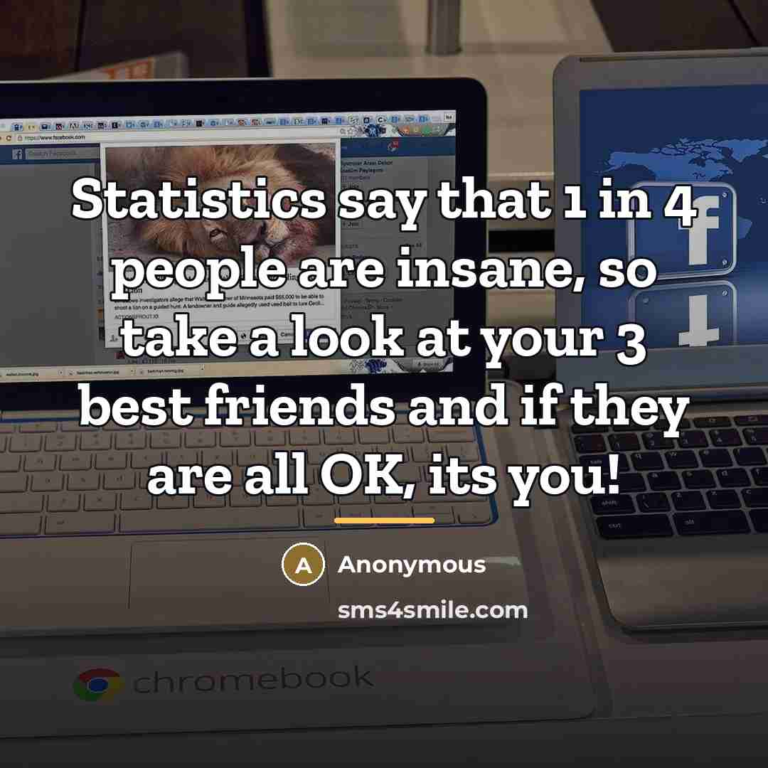 “Statistics say that 1 in 4 people are insane, so…” quote by Anonymous