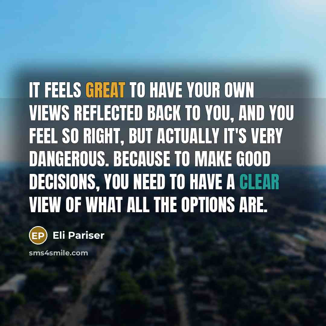 “It feels great to have your own views reflected back…” quote by Eli Pariser