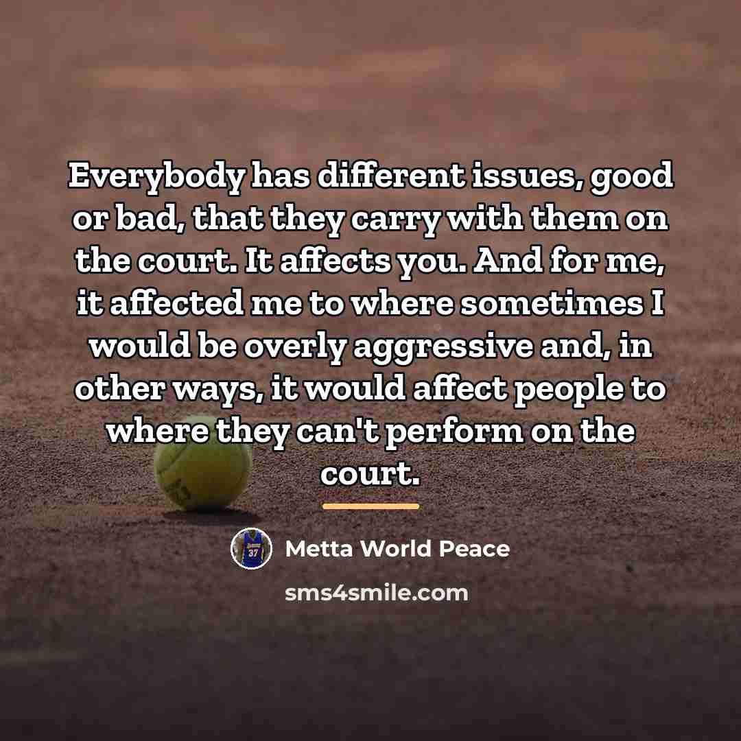 “Everybody has different issues, good or bad, that they carry…” quote by Metta World Peace