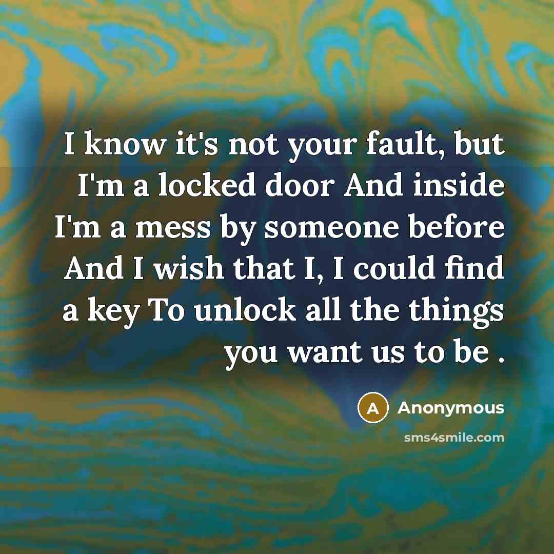 “I know it's not your fault, but I'm a locked…” quote by Anonymous