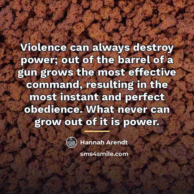 “Violence can always destroy power; out of the barrel of…” quote by Hannah Arendt