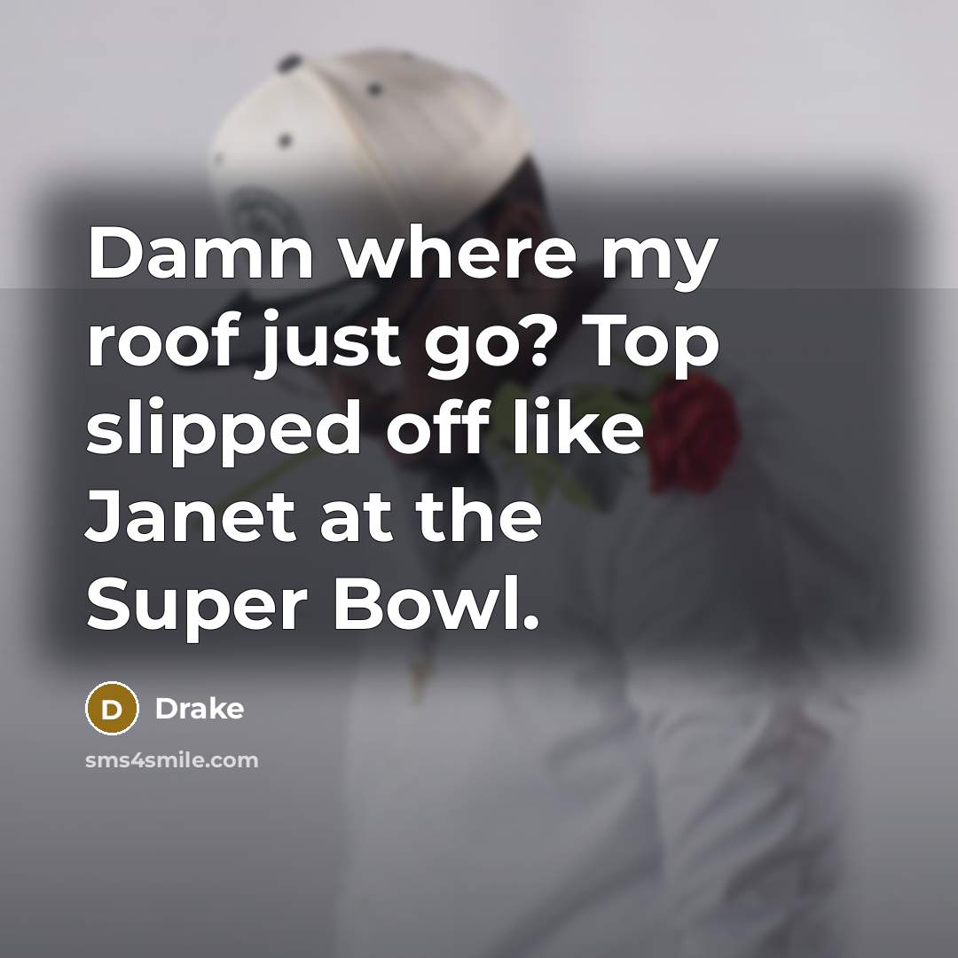 “Damn where my roof just go? Top slipped off like…” quote by Drake
