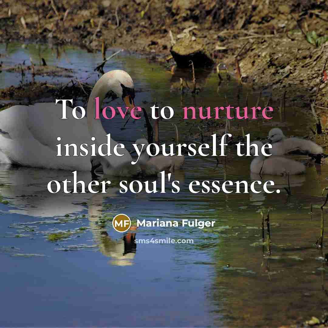 “To love to nurture inside yourself the other soul's essence.” quote by Mariana Fulger