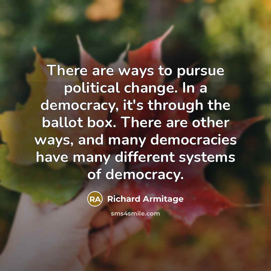 “There are ways to pursue political change. In a democracy,…” quote by Richard Armitage