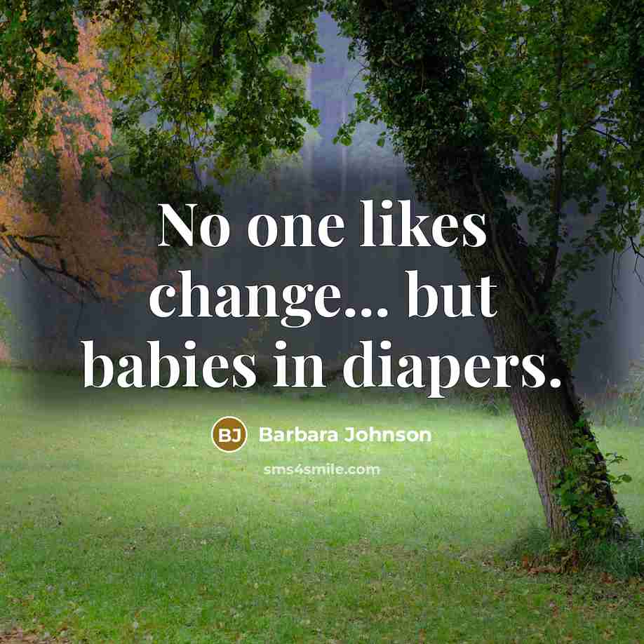 “No one likes change... but babies in diapers.…” quote by Barbara Johnson