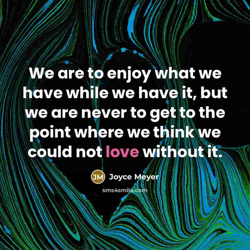 “We are to enjoy what we have while we have…” quote by Joyce Meyer