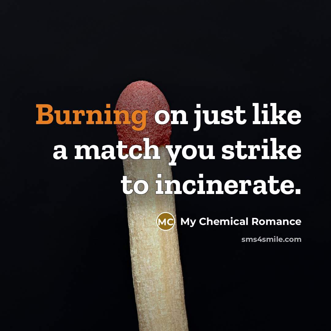“Burning on just like a match you strike to incinerate.…” quote by My Chemical Romance