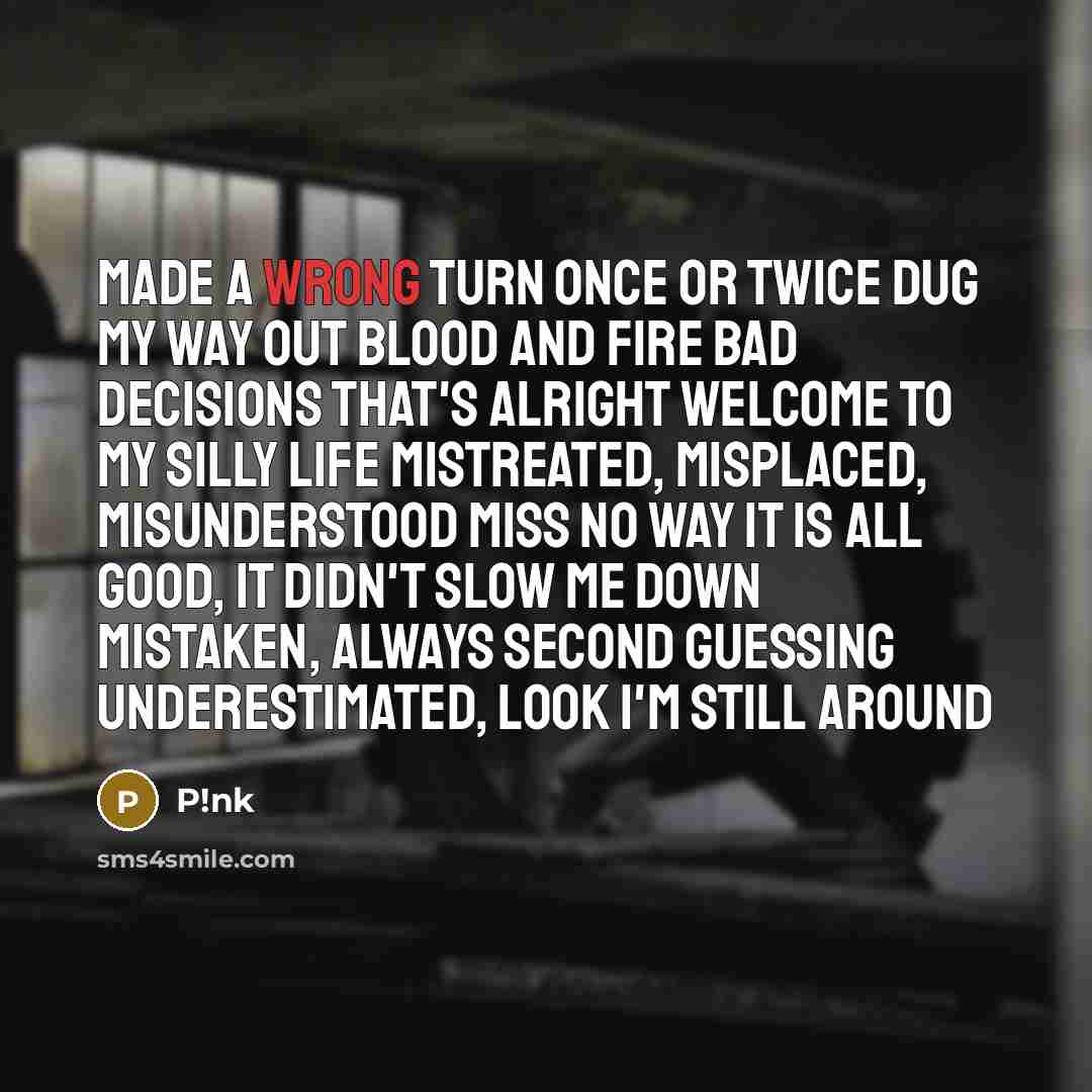 “Made a wrong turn Once or twice Dug my way…” quote by P!nk