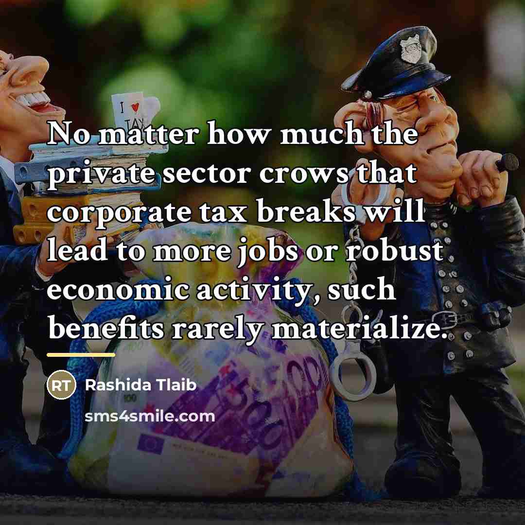 “No matter how much the private sector crows that corporate…” quote by Rashida Tlaib